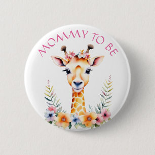 Baby Giraffe in Flowers, Mommy to be   Baby Shower Button