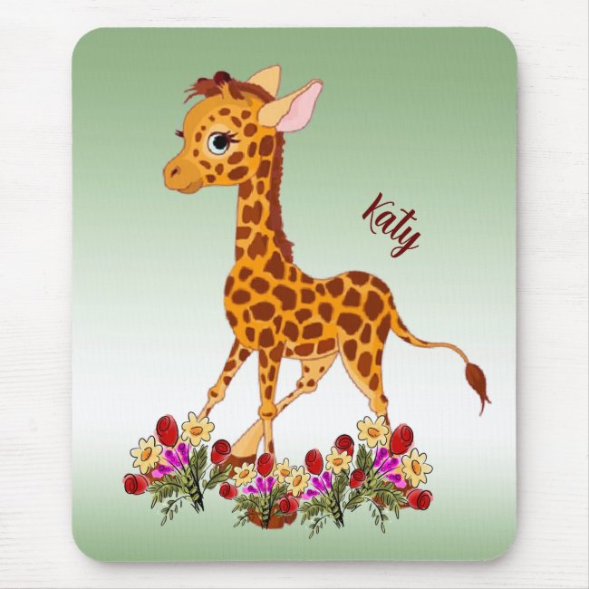 Baby Giraffe in Flowers Mousepad