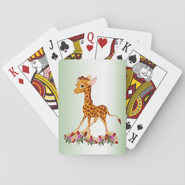 Baby Giraffe in Flowers Playing Cards