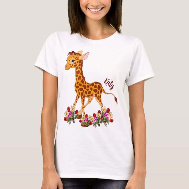 Baby Giraffe in Flowers T-Shirt