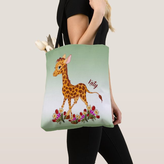 Baby Giraffe in Flowers Tote Bag