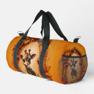 Baby giraffe in steampunk-cartoon duffle bag