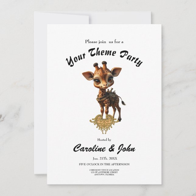 Baby giraffe in steampunk-cartoon  invitation (Front)