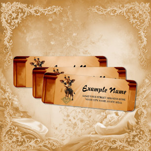 Baby giraffe in steampunk-cartoon label