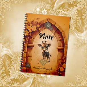Baby giraffe in steampunk-cartoon notebook