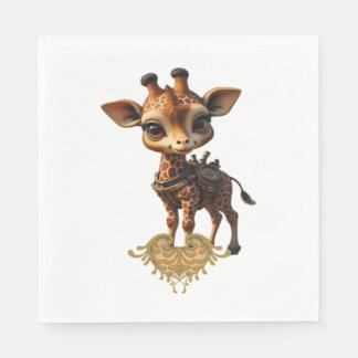 Baby giraffe in steampunk-cartoon style Classic T- Napkins