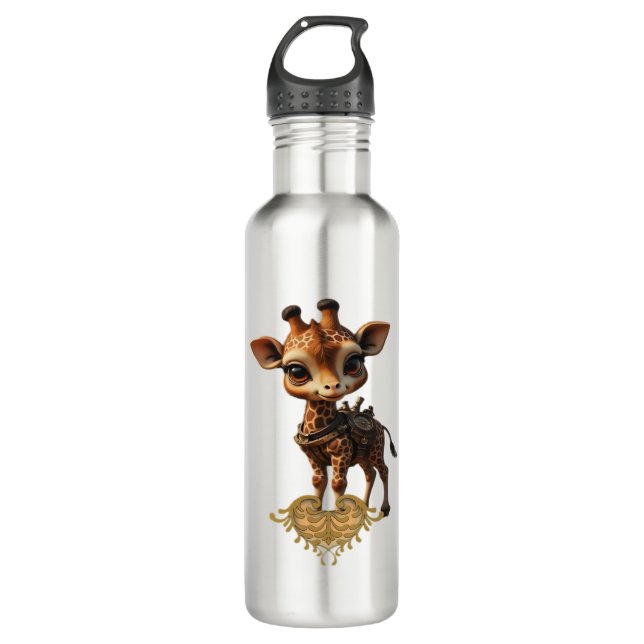 Baby giraffe in steampunk-cartoon style Classic T- Stainless Steel Water Bottle (Front)