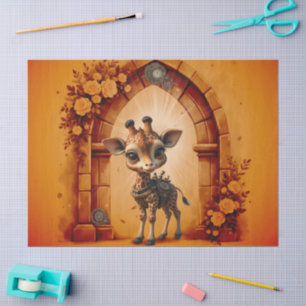 Baby giraffe in steampunk-cartoon tissue paper