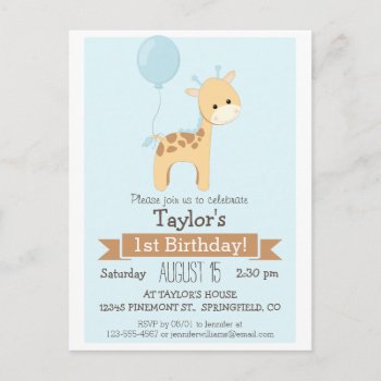 Baby Giraffe Kid's Birthday Party Invitation by Card_Stop at Zazzle
