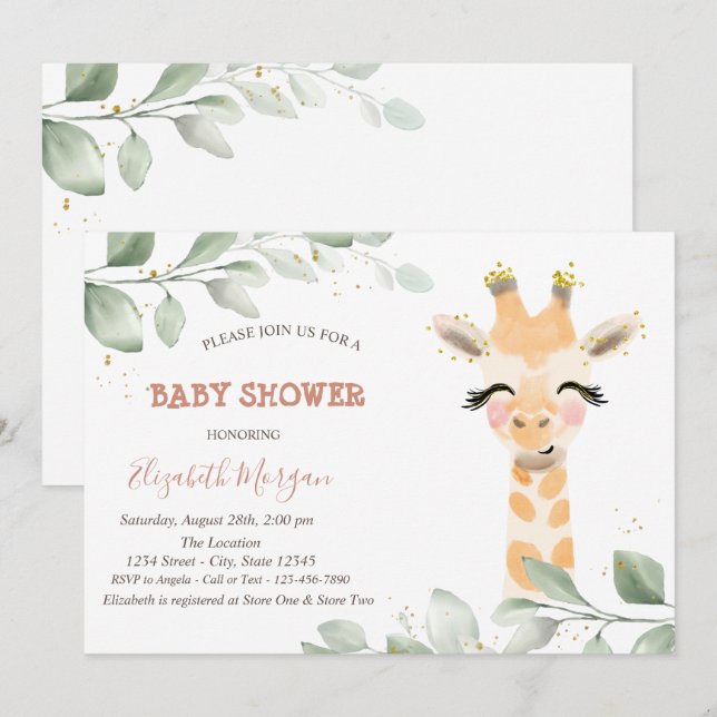 Baby Giraffe Leaves Baby Shower Invitation (Front/Back)