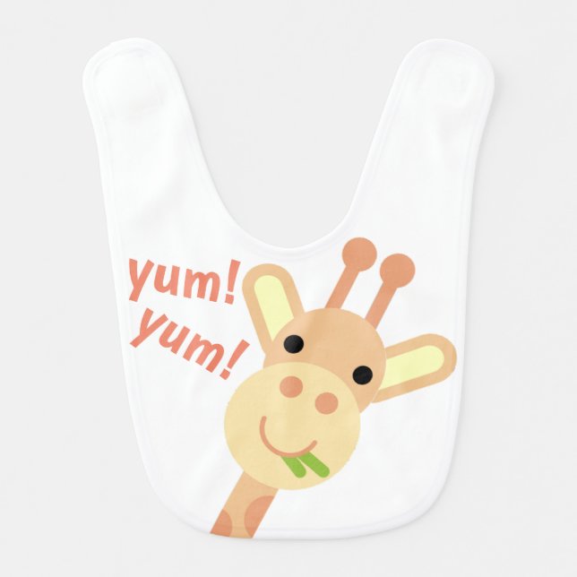 Baby Giraffe Munching Leaves Fun Cartoon Baby Bib (Front)