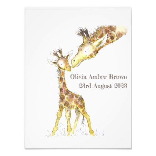 Baby Giraffe personalised watercolour print
