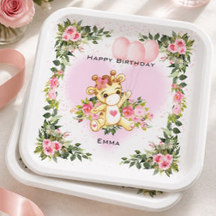 Baby Giraffe Personalized Birthday Paper Plates