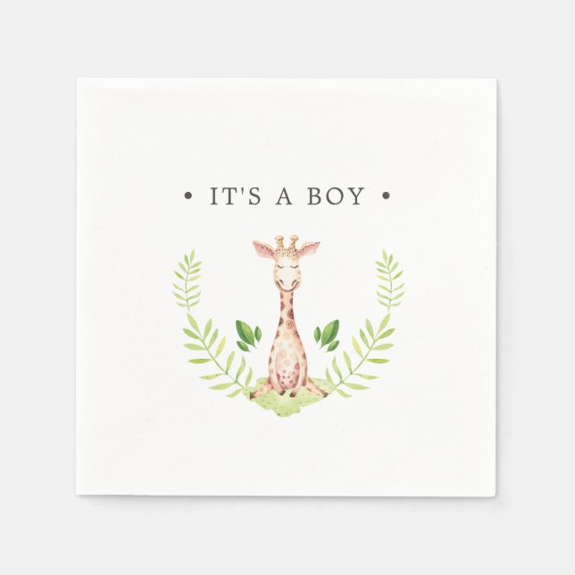 Baby Giraffe Personalized It's a Boy Napkins (Front)