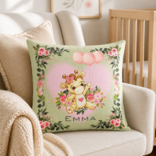 Baby Giraffe Personalized Sage Green Nursery Throw Pillow