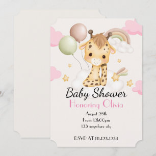 BABY GIRAFFE PINK BABY SHOWER INVITATION