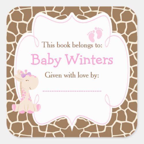 Baby Giraffe Pink Girl Shower Bookplate