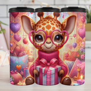 Baby Giraffe Pink Heart Glasses Wrap Thermal Tumbler