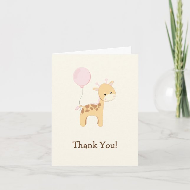 Baby Giraffe, Pink, Jungle Animal Thank You (Front)