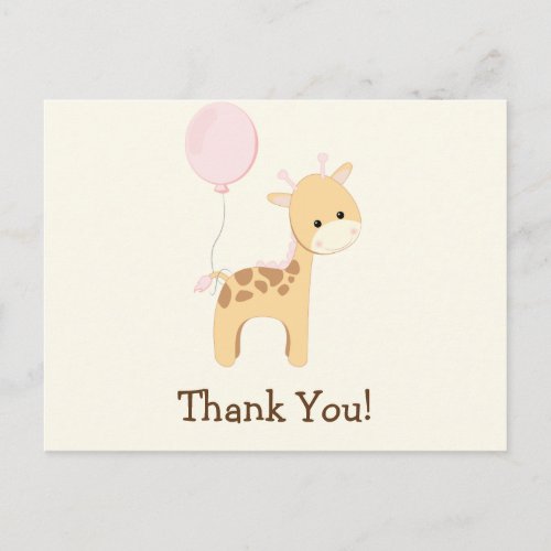 Baby Giraffe Pink Jungle Animal Thank You Postcard