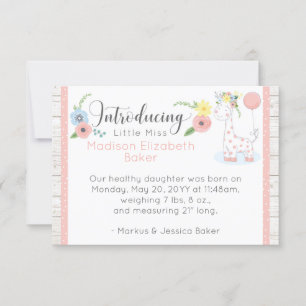 Baby Giraffe Rustic Floral Baby Birth Announcement
