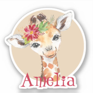 Baby Giraffe Safari Jungle Pink Personalized Sticker