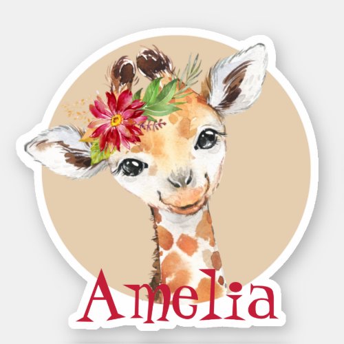 Baby Giraffe Safari Jungle Pink Personalized Sticker