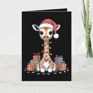 Baby Giraffe Santa Hat Christmas Lights Xmas Boxes Card