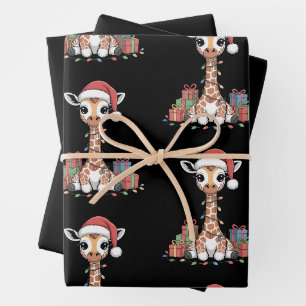 Baby Giraffe Santa Hat Christmas Lights Xmas Boxes Wrapping Paper Sheets