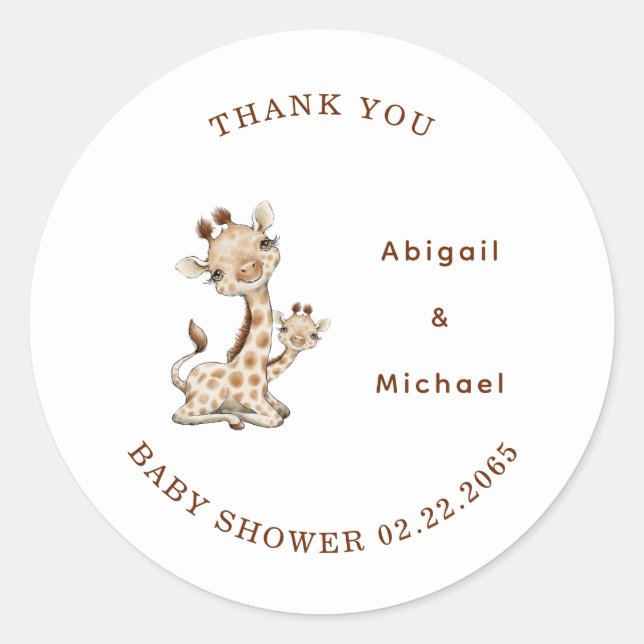 Baby Giraffe Thank You Classic Round Sticker (Front)