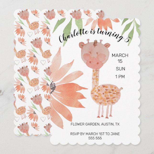 Baby Giraffe Watercolor Hand-painted Holiday Card (Front/Back)
