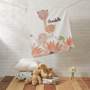 Baby Giraffe Watercolor Hand-painted Monogrammed Blanket