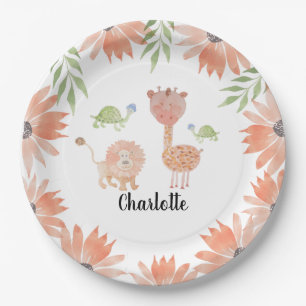 Baby Giraffe Watercolor Hand-painted Paper Plates