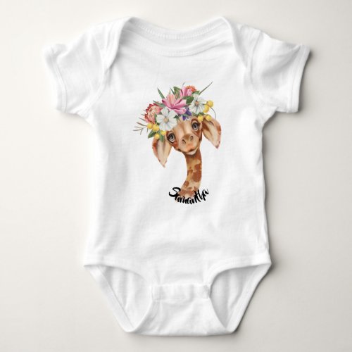 Baby giraffe watercolor jungle animals cute name  baby bodysuit