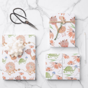 Baby Giraffe Watercolor Tropical Jungle Wrapping Paper Sheets