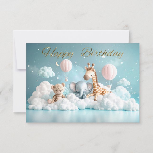Baby Giraffe with all his friends Happy Birthday Card (Front)