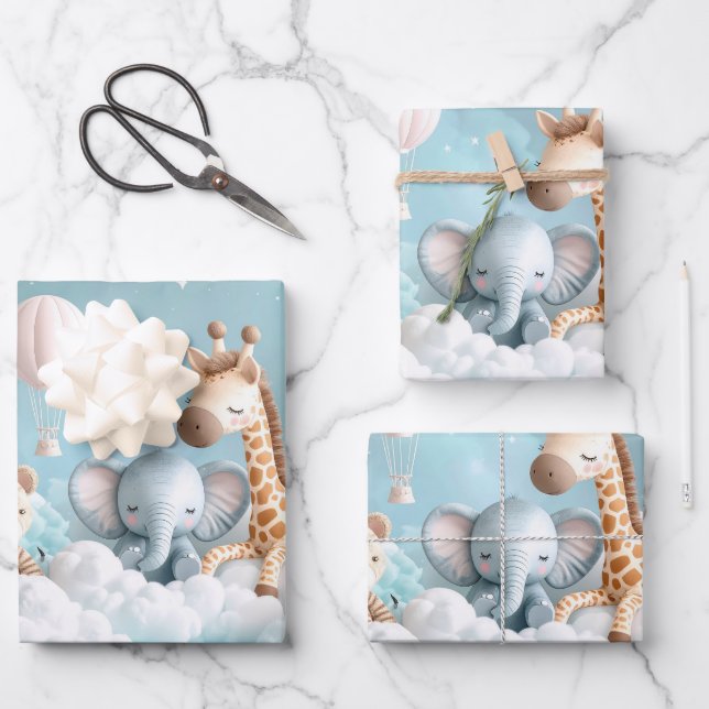 Baby Giraffe with all his friends Wrapping Paper Sheets (Front)