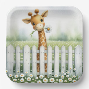 Baby Giraffe With Daisy Paper Plates