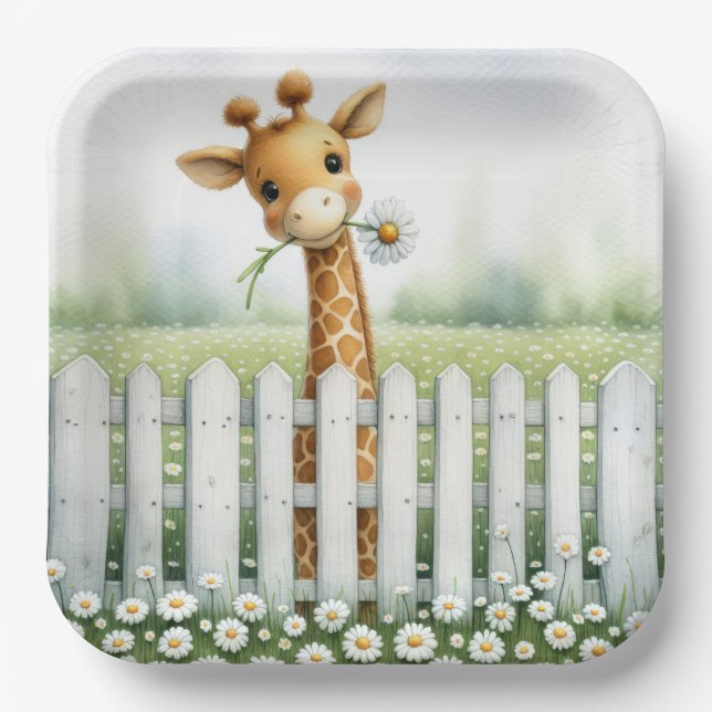 Baby Giraffe With Daisy  Paper Plates (Front)