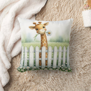 Baby Giraffe With Daisy Throw Pillow