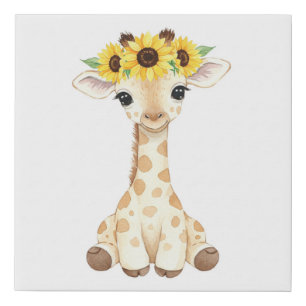 Baby Giraffe with Sunflower crown Faux Canvas Print