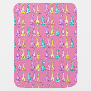 Baby Giraffes In A Row Baby Pink Blanket