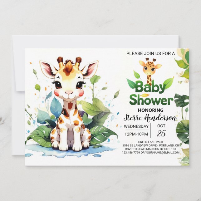 Baby Giraffe's Whimsical Baby Shower Invitation (Front)