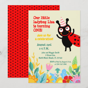Baby girl 1st birthday ladybug party   invitation