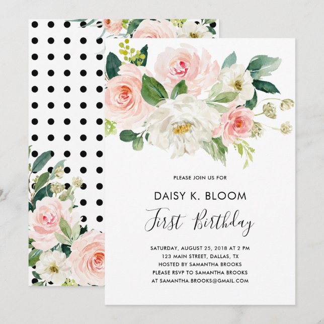 Baby Girl 1st Birthday Party Invitation (Front/Back)