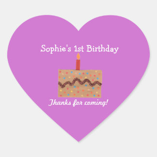 Baby girl 1st birthday party sticker with cake