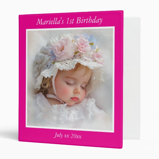 Baby Girl 1st Birthday Photo Album  3 Ring Binder (Front/Inside)