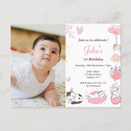 Baby girl 1st birthday photo postcard