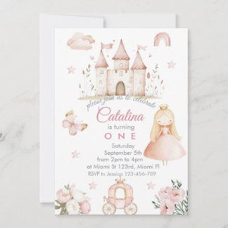 Baby Girl 1st Birthday Princess Invitation