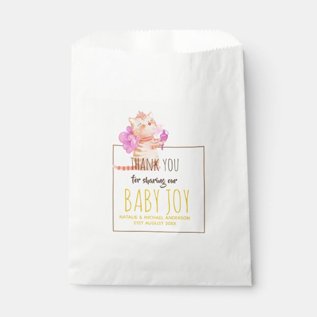 Baby Girl 1st Birthday Shower Princess Cats Thanks Favor Bag (Front)